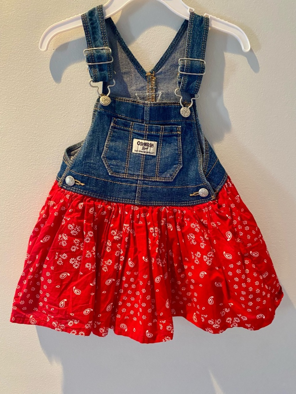 OshKosh B'gosh Denim Bib Dress with Red Bandana Skirt